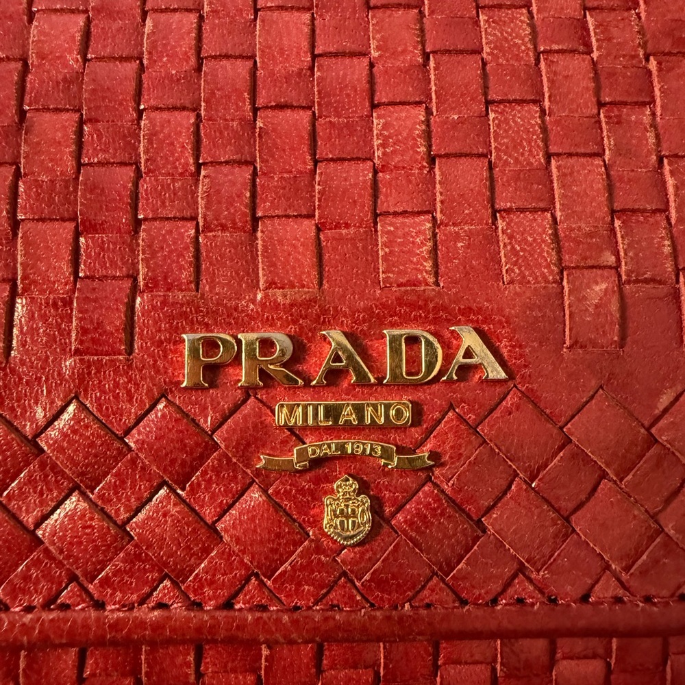 Prada Madras Intrecciato Rosso Long Wallet w/ Removable ID Card Holder (A194) - Picture 8 of 12